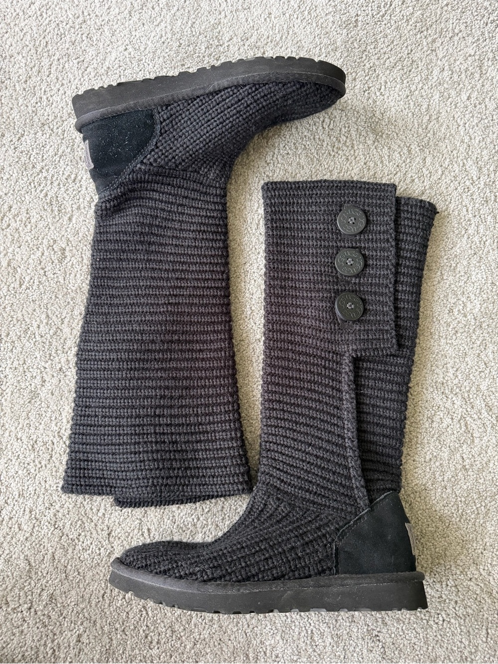 UGG Black Knit Button Tall Heeled Boots